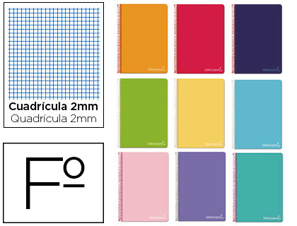 Cuaderno espiral Liderpapel Witty Folio tapa dura 80h 75g milimetrado 2mm. colores surtidos